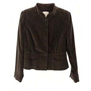 Vtg Ann Taylor Loft Velvet Blazer Peplum Jacket Woman’s 10 Brown Mandarin Collar